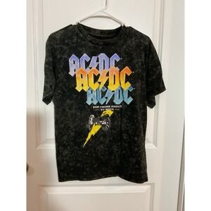 AC/DC For Those About To Rock Graphic T-Shirt Black Acid Wash Mens Large